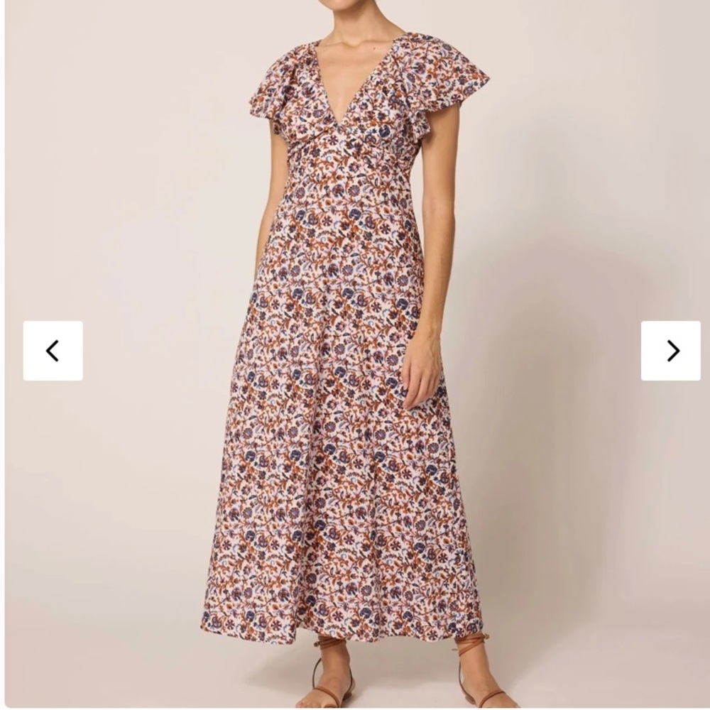 Cleobella L Briar Ankle Maxi Dress Bellucci V Neck Flutter Sleeve Organic Cotton